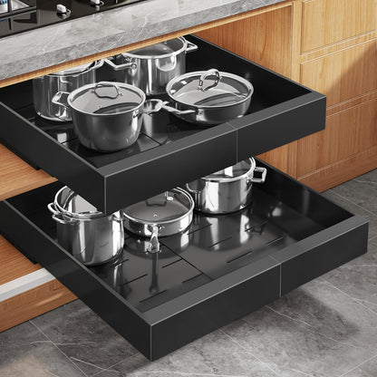 Pull Out Cabinet Organizer Expandable Slide-Out Drawer Shelf Heavy Duty Carbon Steel Silent Sliding Rust-Resistant Storage Rack for Kitchen Bathroom Pantry 12.6"-20.5" Wide