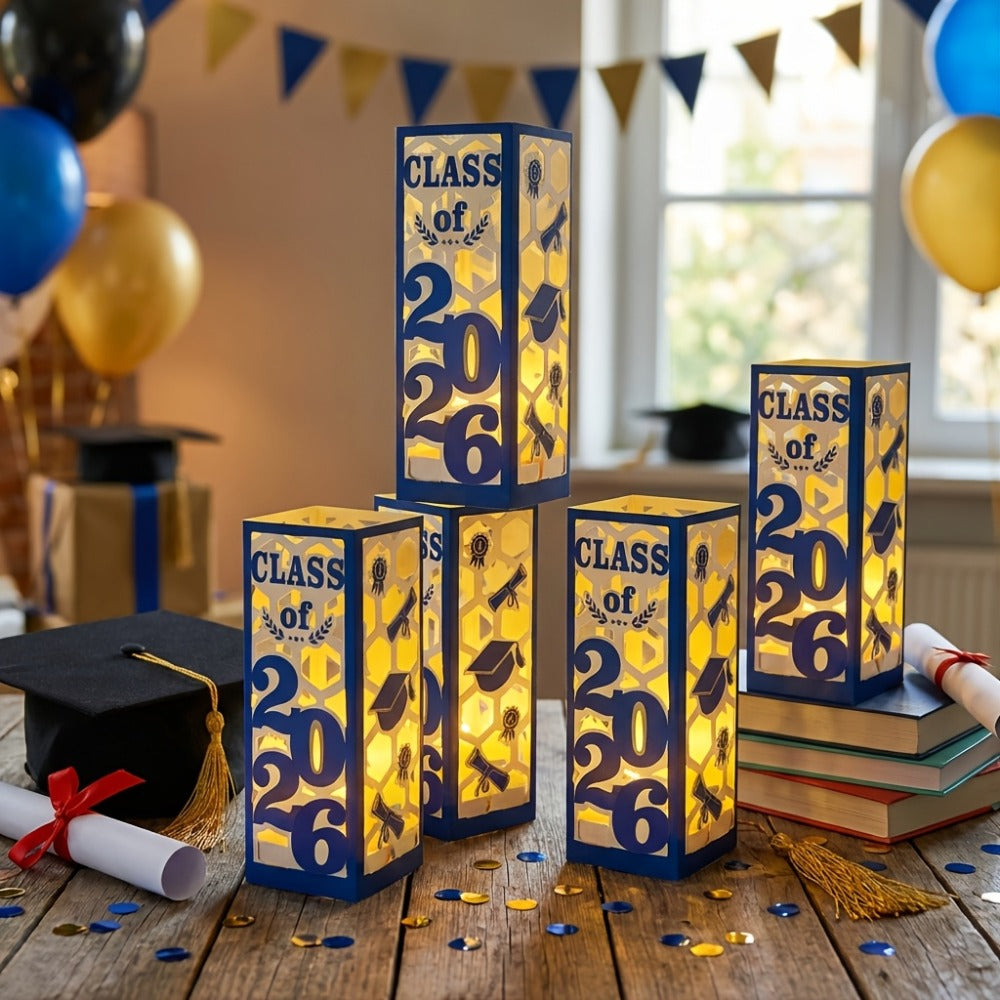 Six-Piece Class of 2026 Graduation Centerpiece Set with Paper Lantern Boxes in Six Color Themes