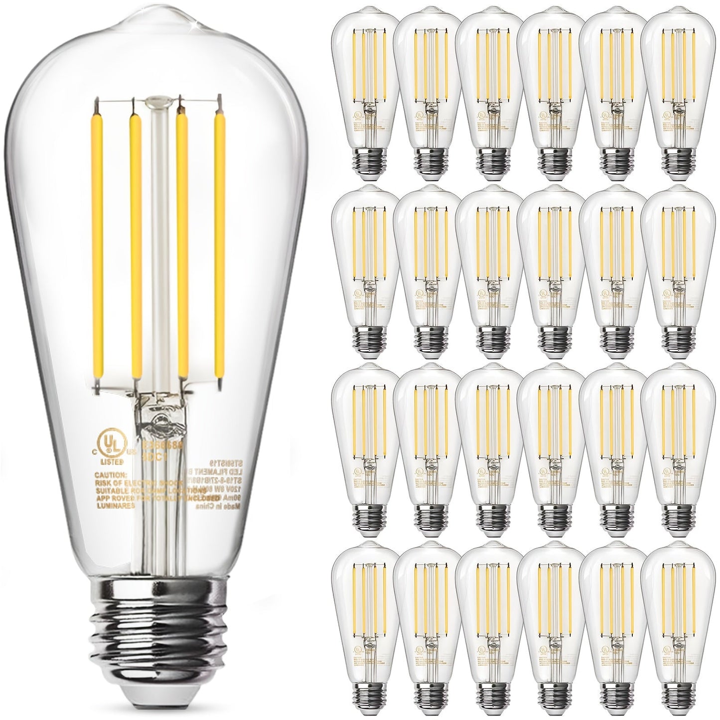 ST58 Vintage Edison LED Filament Bulbs, 8 W with Dimmable E26 Base and 2700 K Warm White, 12 or 24 Packs
