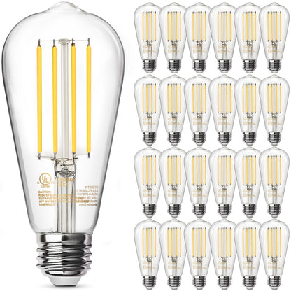 ST58 Vintage Edison LED Filament Bulbs, 8 W with Dimmable E26 Base and 2700 K Warm White, 12 or 24 Packs