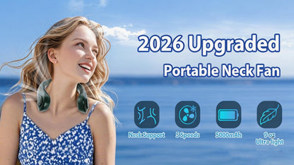 Loop-Style Neck Fan in Ten Single or Paired Color Checkouts with Five-Speed Control and USB Charging