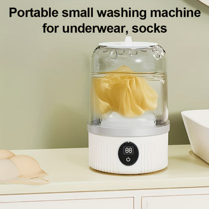 Portable Mini Washing Cup One-Button Start 2 Modes Impeller Hand-Wash Simulation Space-Saving Electric Mini Washer for Travel Camping Dorms Small Spaces White
