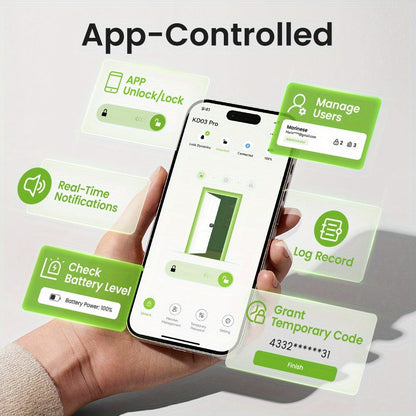 GHome KD03 PRO Smart Door Knob 4-in-1 with USB-C Charging & Gateway Remote - Fingerprint, Keypad & App, Anti-Peep, Tamper Alarm, Emergency Power, Keyless Entry, Black