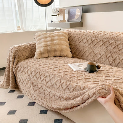 Sofa Cover 300 GSM Shu Velveteen Jacquard Throw in Three Sizes and Five Solid Colors for Armchair to Sectional