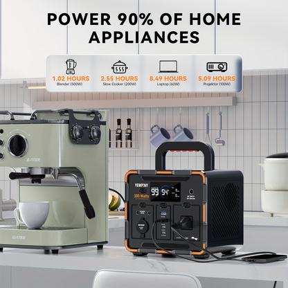 Portable Power Station 259Wh 300W or 599Wh 600W with AC, DC, USB, LiFePO4 Cell Pack and LED Light