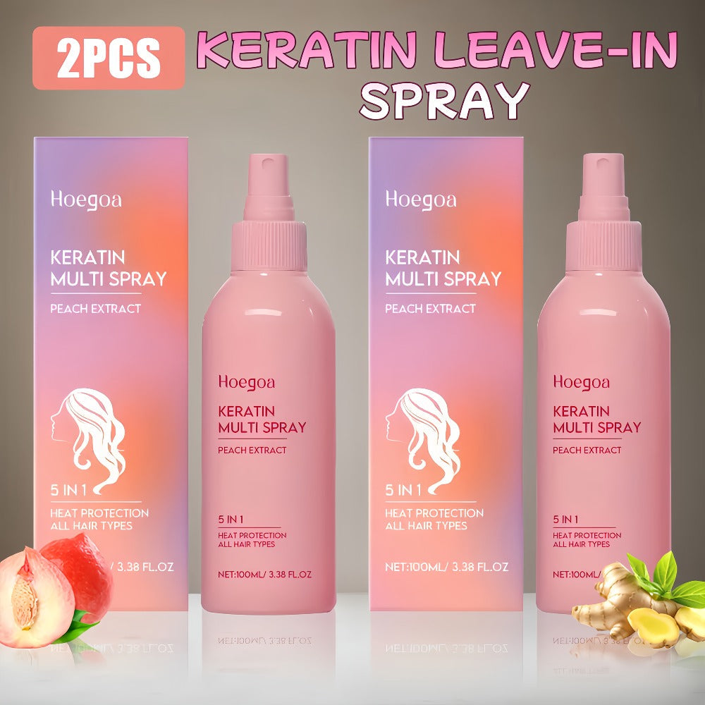 Leave-In Conditioner Spray 2 Pack, Fruity Peach Scent No-Rinse Hair Spray with Heat Protection, Fluffy Styling