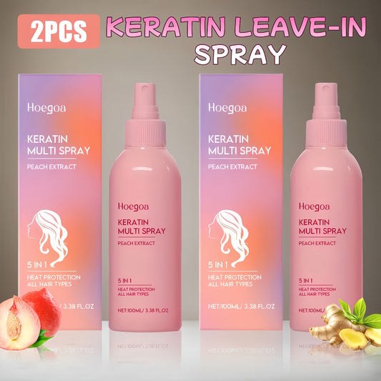 Leave-In Conditioner Spray 2 Pack — Fruity Peach Scent No-Rinse Hydrating Hair Spray with Heat Protection, Moisturizing Fluffy Styling, Glycerin Formula for Normal Hair Women
