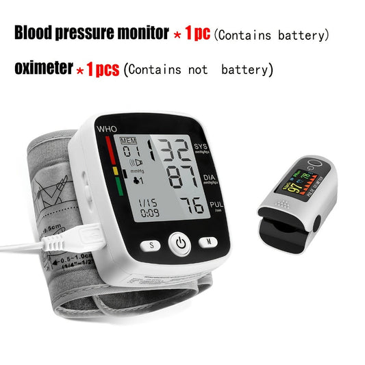 Wrist Blood Pressure Monitor Rechargeable - Digital BP Monitor with Large LCD, Voice Broadcast, 2×99 Memory & USB Charging, Portable Wrist Cuff for Home & Travel, Optional Bundle with Pulse Oximeter
