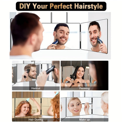 Three-Way Hair Cutting Mirror with Folding Panels, Adjustable Door Hooks and LED, Non-LED or Two-Pack Options