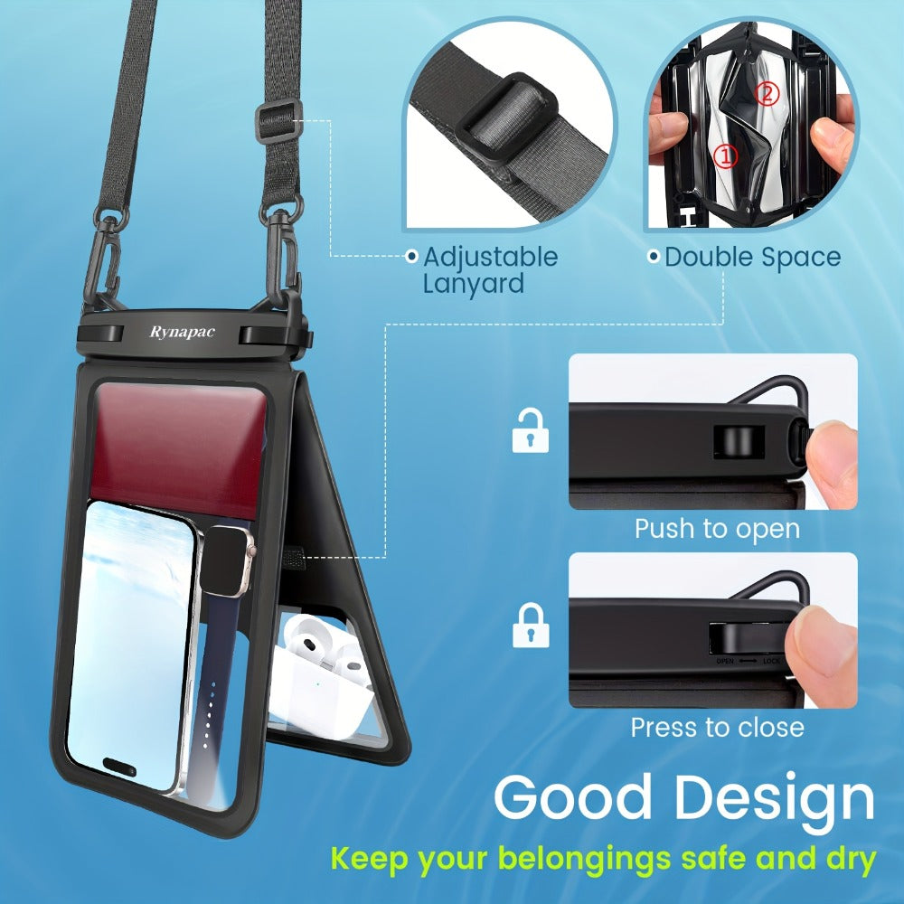 RYNAPC 2-Pack Waterproof Phone Pouch with Lanyard IPX8 Dry Bag for iPhone 16 15 14 Pro Max 6.7 Inch – Double-Layer Shockproof Sandproof Case for Swimming Boating Kayaking Beach