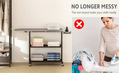 3-Tier Ironing Board Cart with Wheels – Rolling Laundry Station with Multi-Layer Storage Shelves for Living Room, Bedroom & Outdoor Use