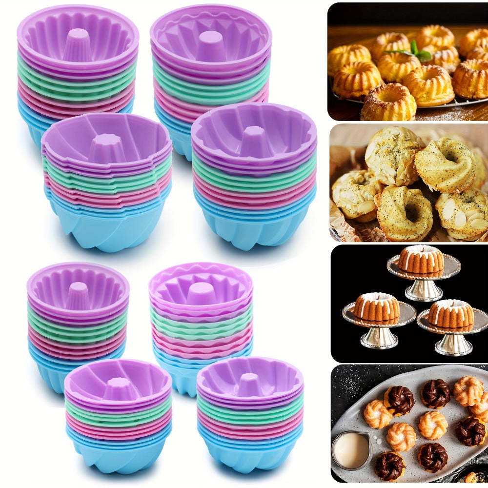 48-Piece Silicone Donut Mold Set with Four Shapes in Small or Medium Sizes for Muffins and Cupcakes