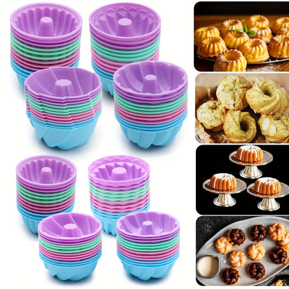 48-Piece Silicone Donut Mold Set with Four Shapes in Small or Medium Sizes for Muffins and Cupcakes