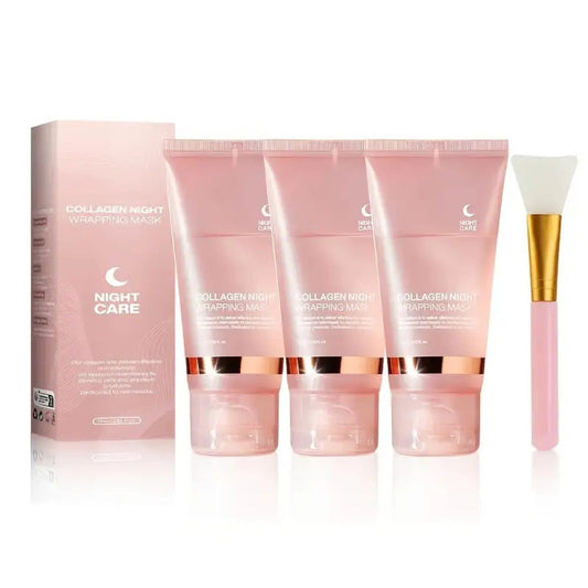 Collagen Night Wrap Mask with Jelly Brush 3pcs Hyaluronic Acid Deeply Moisturizing Nourishing Overnight Glossy Sleeping Mask for Women All Skin Types Skincare Gift