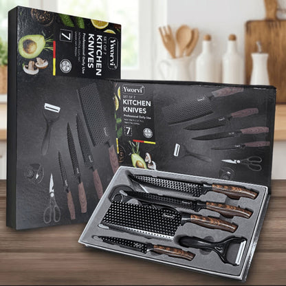 Kitchen Knife Set 3- or 7-Piece Stainless Steel with Black Handles, Sharpener and Poultry Shears Options