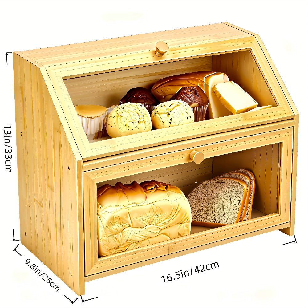 Bread Box for Kitchen Countertop – Large Capacity Bread Storage Container with Transparent Window, Multi-Layer Design for Loaves, Pastries & Baked Goods – Modern Food Storage Box