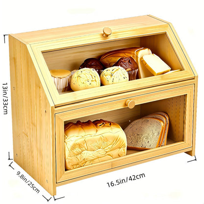 Bread Box for Kitchen Countertop – Large Capacity Bread Storage Container with Transparent Window, Multi-Layer Design for Loaves, Pastries & Baked Goods – Modern Food Storage Box