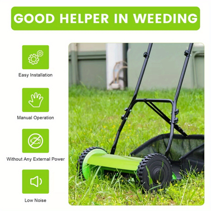 Manual Reel Lawn Mower 5-Blade Push Mower 11.8-Inch Cutting Width Adjustable Height 0.47"-1.77" with 6-Gallon Grass Catcher & Durable Steel Wheels for Residential Lawn