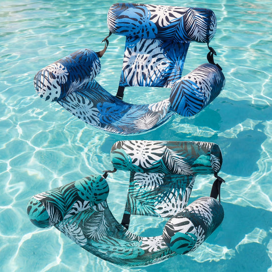 Inflatable Pool Float Chair for Adults – Leaf Design Floating Lounger with Mesh Sling Seat & Soft Fabric Cover, 1 or 2 Pack, Pool Beach Lake Summer Water Toy