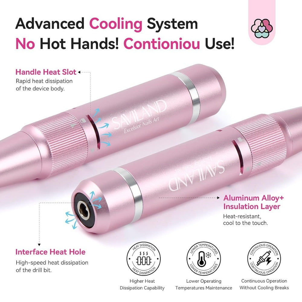 40,000 RPM Rechargeable Nail Drill in Bright Pink with 4000 mAh Battery, LCD Display and Tool Set