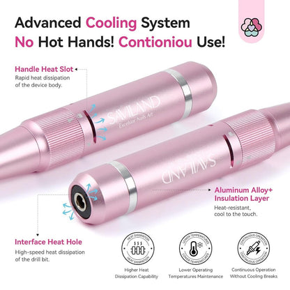 40,000 RPM Rechargeable Nail Drill in Bright Pink with 4000 mAh Battery, LCD Display and Tool Set