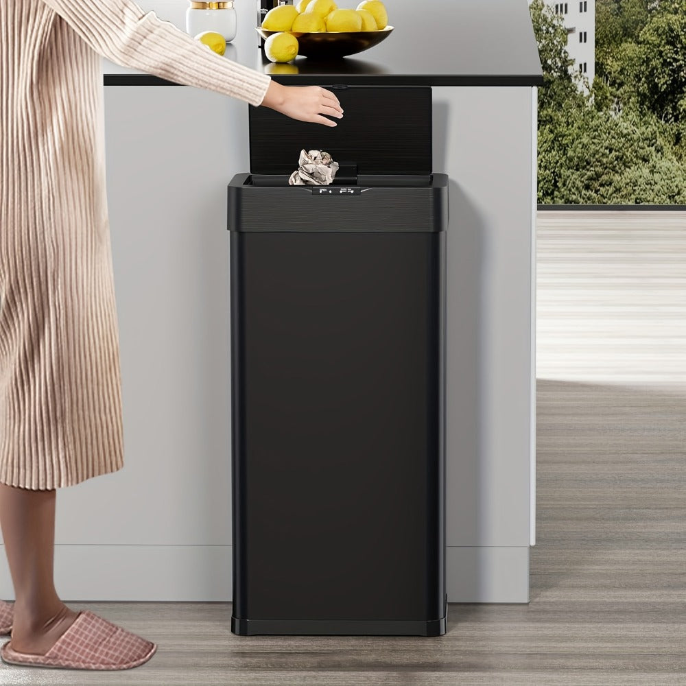 Touchless Trash Can with Motion Sensor 18.5 Gallon 60L, -Close Lid, Brushed Stainless Steel, Bag Holder