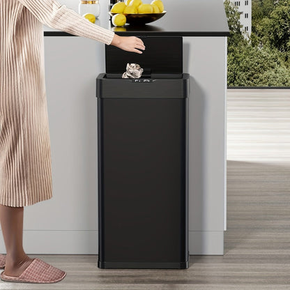 Touchless Trash Can with Motion Sensor 18.5 Gallon 60L, -Close Lid, Brushed Stainless Steel, Bag Holder