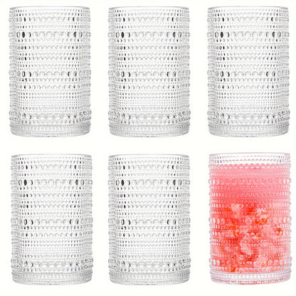 Clear Hobnail Drinking Glasses, Six-Piece 13-Ounce Tumbler Set with Embossed Dot Pattern for Table Settings