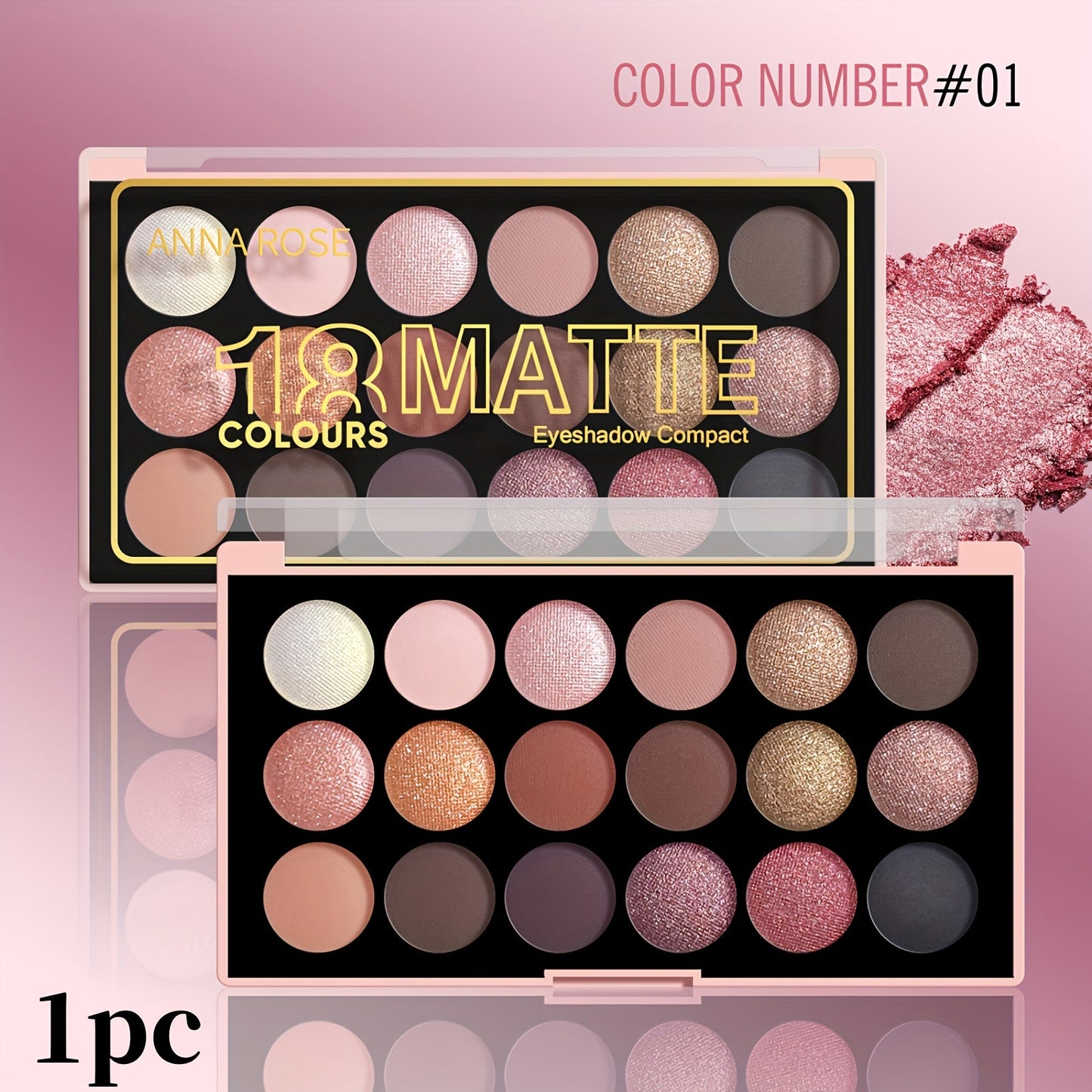 Eyeshadow Palette ANNA ROSE 18-Shade Compact with Pink-Brown Color Themes and Matte-Shimmer Finish Mix