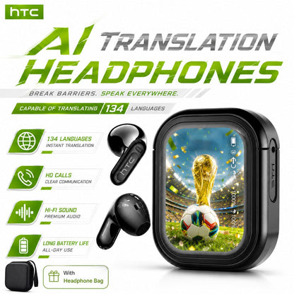 AI Translation Earphones Real-Time 134 Languages TWS Wireless Bluetooth Earbuds HTC NE20 HD Screen Touch Control High Fidelity Sound Long Battery Life for Travel Business Daily Wear