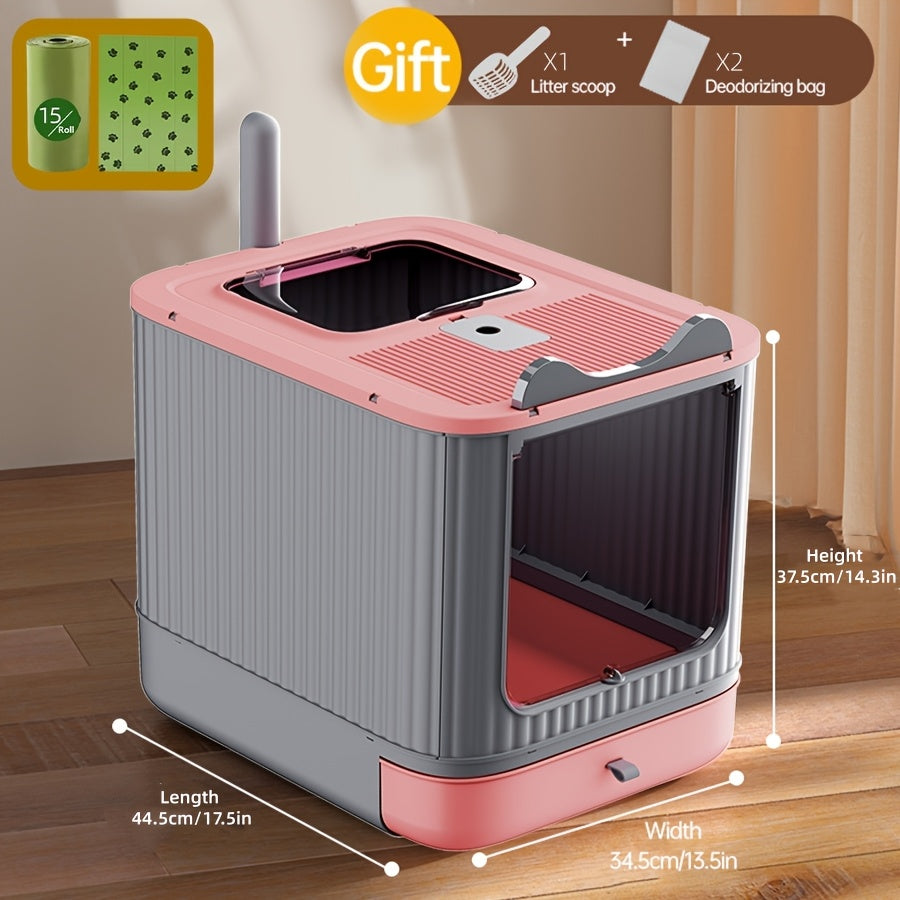 Enclosed Cat Litter Box with Odor Control – Extra Large Covered Design, High Privacy, Easy Clean Modern Cat Toilet for Multiple Cats | Includes Garbage Bags | White, Pink & Yellow