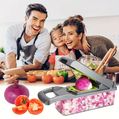 Vegetable Chopper 18-in-1 Upgraded Mandoline Slicer - Professional Onion Chopper Food Dicer Cutter with Container, Adjustable Multifunctional Vegetable Slicer for Kitchen, Gray