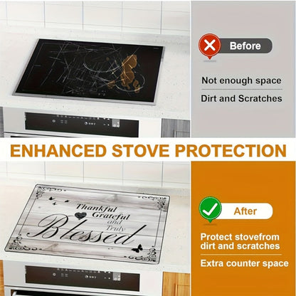 Stove Top Cover Heat Resistant Scratch-Proof 28.5x20.5" - Thankful Grateful Blessed Kitchen Decor Glass Protector Mat for Cooktops, Ovens, Washers & Dryers, Easy-Clean Multipurpose Noodle Board