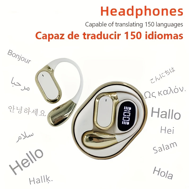 Open-Ear AI Translation Earbuds with Circular LED Battery Display Case in Six Color Options