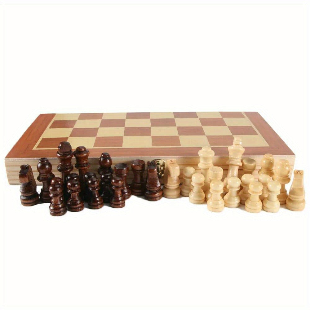 Wooden Folding Chess Set 12 Inch – Handmade Portable Chessboard 30x30cm with Game Pieces, Classic Strategy Board Game for Adults Kids, Home Travel Gift
