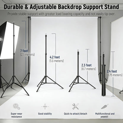 Adjustable Photography Backdrop Stand Kit in 10 x 7-Foot Size with Two Tripods, Four Crossbars, Four Clamps and Carry Bag