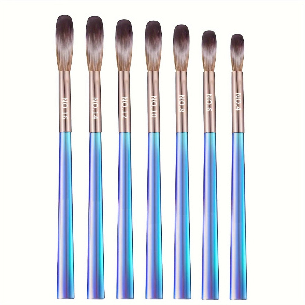 Seven-Piece Nail Art Brush Set with Aurora Blue Handles for Painting, Lining, Dotting and Sculpting