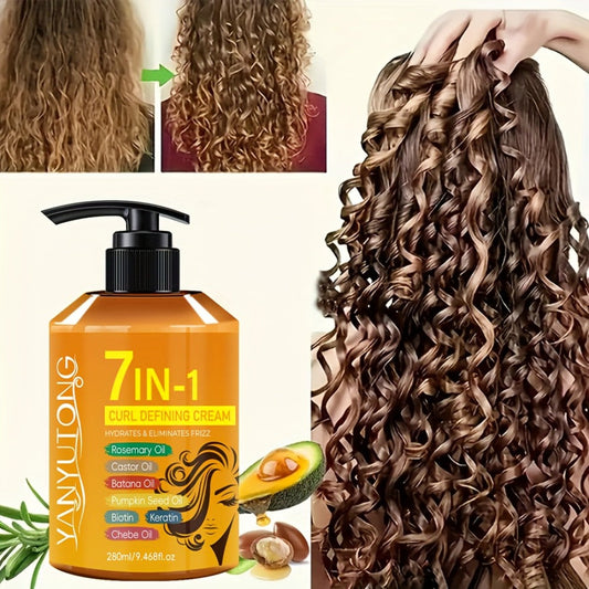 Curling Cream 7-in-1 for Black Hair Curly Wavy & Braids with Rosemary Castor Batana Coconut Oil Biotin Keratin – Long-Lasting Moisturizing Curl Definer Latin Curls 3A-4C 280ml