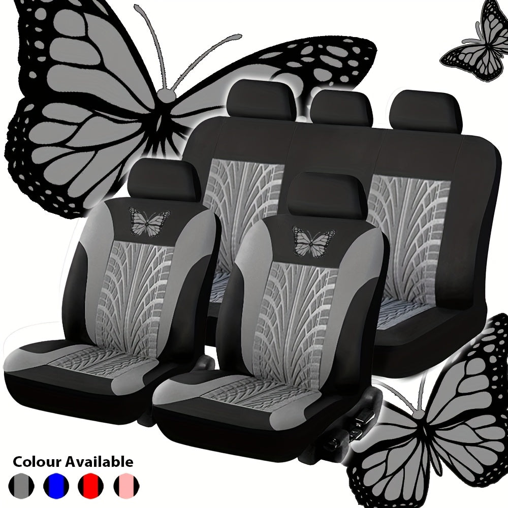 Car Seat Covers 5-Seat Universal Fit – Butterfly Tire Pattern, Thickened Polyester Sponge, Breathable & Dust-Proof (11 Colors)
