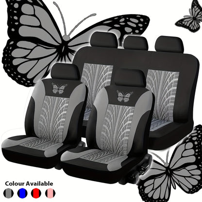 Car Seat Covers 5-Seat Universal Fit – Butterfly Tire Pattern, Thickened Polyester Sponge, Breathable & Dust-Proof (11 Colors)