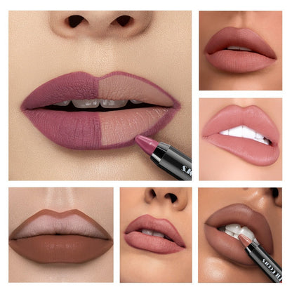 Lipstick Set, Fit Colors 6-Piece Velvet Matte Crayon Collection with Nude, Mauve and Berry Shades