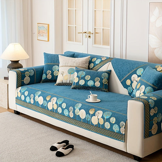 Sofa Cover, Geometric Embroidered Knit Couch Pad in Gray, Blue or White with Three Size Options
