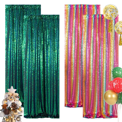Sequin Backdrop Curtain for Party Wedding - 4x8ft Shimmering Glitter Curtain for Birthday Photo Booth Stage Decoration, Easy Hang, Multi-Color