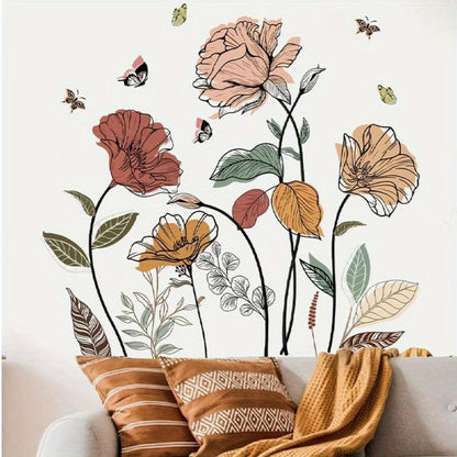 12-Piece Bohemian Wildflower Wall Sticker Set with Separate Floral Decals and 28.74 x 27.56 in Layout