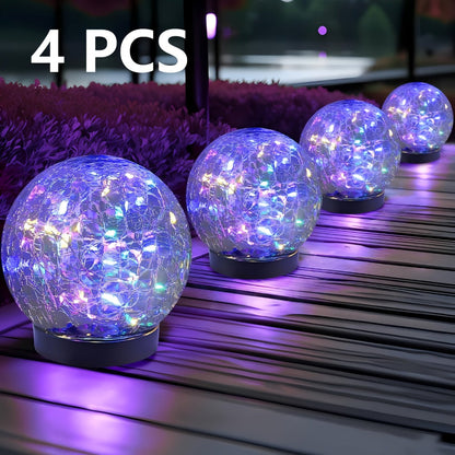 Solar Cracked-Glass Globe Garden Lights, Four-Piece Set in Warm White or Mixed Color Selections