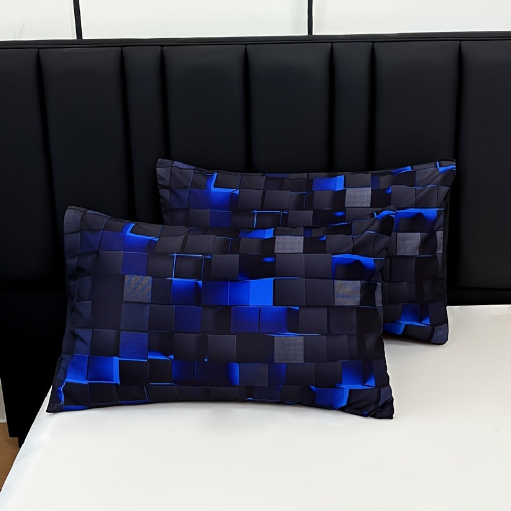 Three-Piece Plaid Duvet Cover Set with Two Pillowcases in Five Colors and Four Bed Sizes for Home and Everyday Use