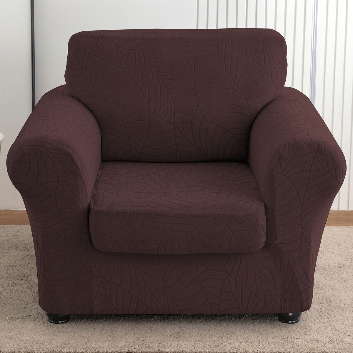 Armchair Slipcover 2pcs Set Jacquard Leaf Texture Stretch Chair Cover with Seat Cushion Cover for Entryways, Bedrooms and Living Spaces