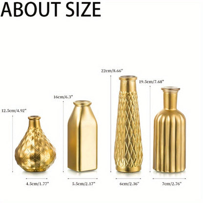 Gold-Tone Glass Bud Vases, Four- or Eight-Piece Mixed Art Deco Bottle Set for Tables and Centerpieces