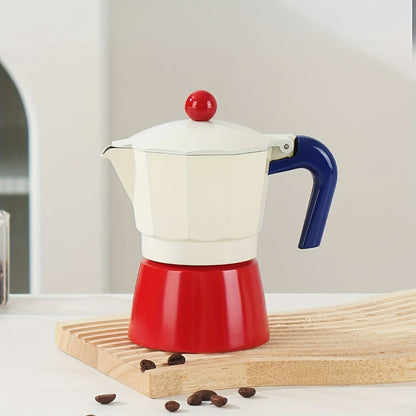 Classic 150ml Stovetop Moka Pot with Faceted Body, Wood-Look Handle and Seven Color Options