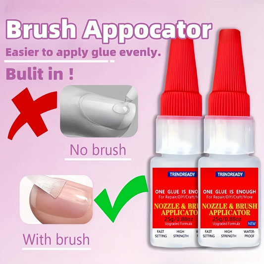 Nail Glue Salon Grade Super Glue 2-Pack – Heavy Duty Clear Adhesive for Artificial Nails, Multi-Surface Repairs, Waterproof with Dropper & Brush, Non-Yellowing